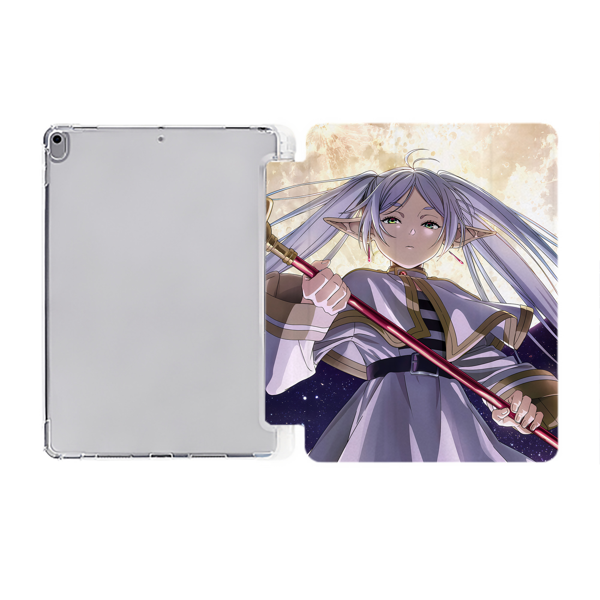 （画像用） 葬送のフリーレン Frieren IPad ケース ペン収納付き 三つ折りスタンド PUレザー×シリコン 対応機種9.5/10.5/10.9インチ